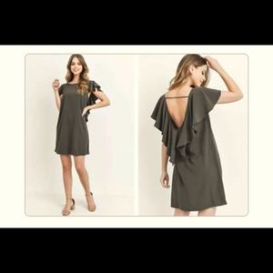 Charcoal Short flutter sleeve V-back dress